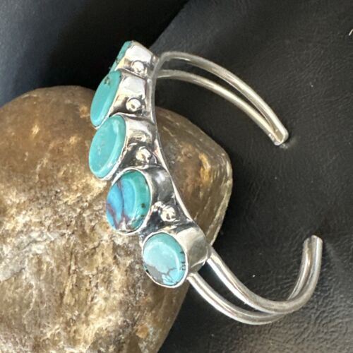 Navajo Blue Arizona Turquoise Cuff Bracelet | Sterling Silver | 5 Stone | Authentic Native American Handmade | 16277