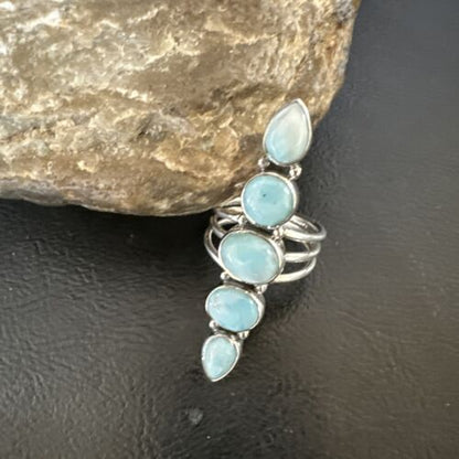 Navajo Blue Larimar Cluster Ring | Authentic Native American Sterling Silver | Multi-Stone | Sz 9.5 | 15938