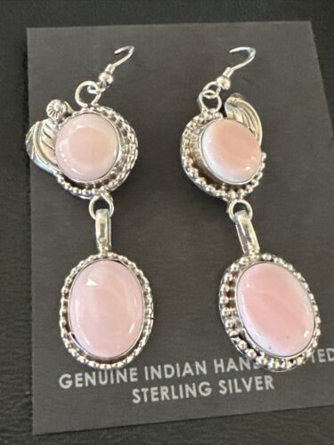 NWT Navajo Pink Conch Shell Dangle Earrings | Sterling Silver | Authentic Native American Handmade | 17217