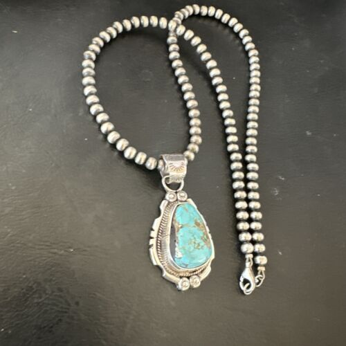 Navajo Pearls Turquoise Necklace with Royston Pendant | Sterling Silver | Authentic Native American Handmade | 17128