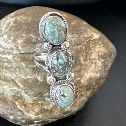 Navajo Blue Spiderweb Turquoise Multi-Stone Ring | Authentic Native American Sterling Silver | Sz 10 | 16709