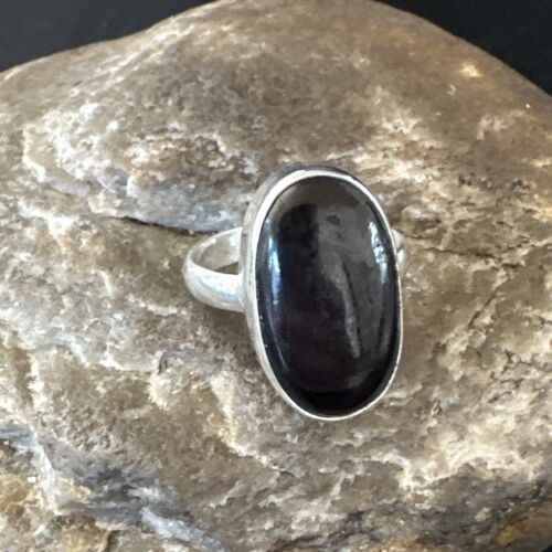 Navajo Black Onyx Ring | Sterling Silver | Sz 8 | Authentic Native American Handmade | 15540