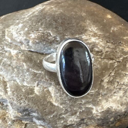 Navajo Black Onyx Ring | Sterling Silver | Sz 8 | Authentic Native American Handmade | 15540