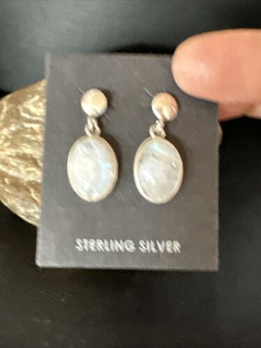 Navajo Pink Mother of Pearl Dangle Inlay Earrings | Sterling Silver | Authentic Native American Handmade | 15304