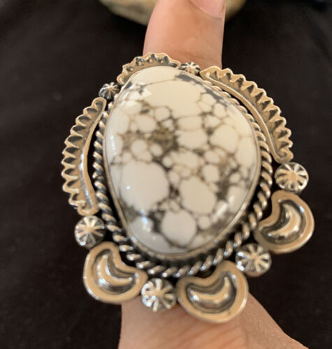 Native American Men's Navajo White Buffalo Turquoise Ring | Sterling Silver | Sz 10 | 233