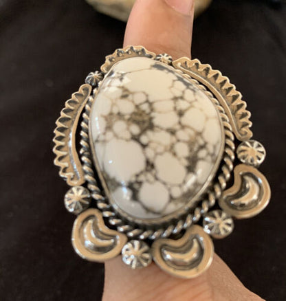 Native American Men's Navajo White Buffalo Turquoise Ring | Sterling Silver | Sz 10 | 00233 - Masha USA