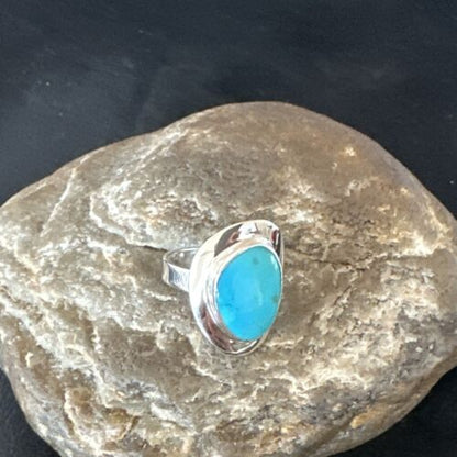 Navajo Blue Kingman Turquoise Ring | Sterling Silver | Sz 8 | Authentic Native American Handmade | 16591