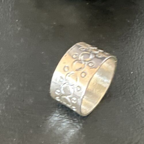 Men's Wide Band Navajo Stamped Ring | Sterling Silver | Sz 11 | Authentic Native American Handmade | 14978