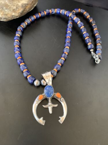Navajo Blue Lapis Spiny Oyster Naja Pendant | Sterling Silver | Authentic Native American Handmade | 11493
