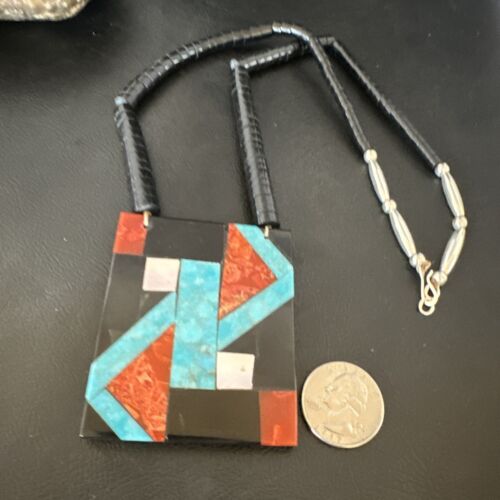 Navajo Blue Turquoise Black Onyx Necklace | Sterling Silver | 21" | Authentic Native American Handmade | 15766