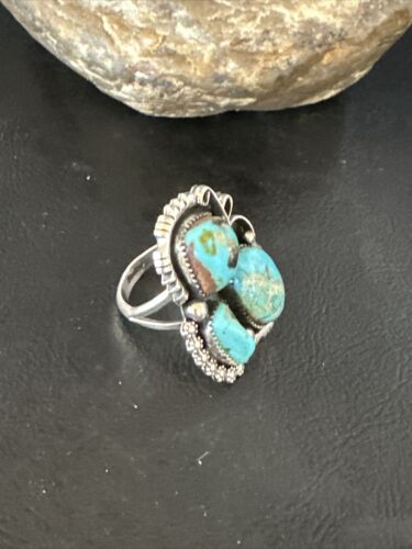 Navajo Blue Turquoise Cluster Ring | Authentic Native American Sterling Silver | Multi-Stone | Sz 8.5 | 14838