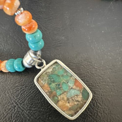 Navajo Spiny Turquoise Pendant Necklace | Sterling Silver | 22" | Authentic Native American Handmade | 17431