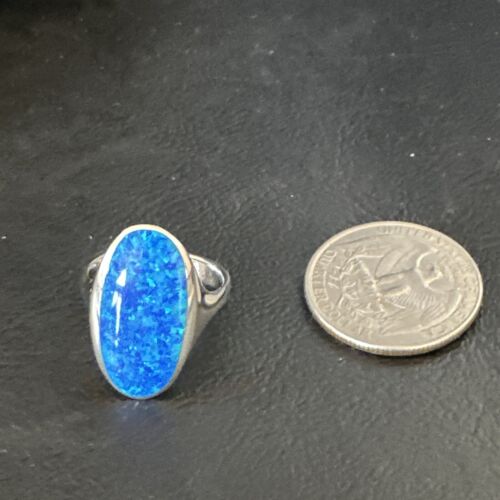 Navajo Blue Opal Inlay Ring | Sterling Silver | Sz 7 | Authentic Native American Handmade | 14967