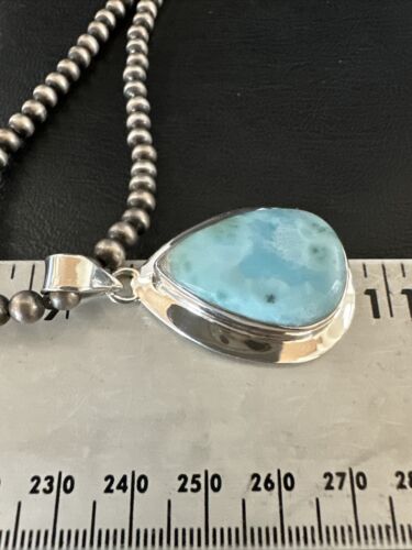 Navajo Blue Larimar Pendant Necklace | Sterling Silver Beads | Authentic Native American Handmade | 17602
