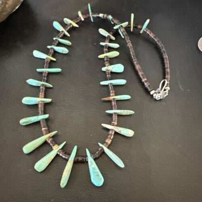 Navajo Green Turquoise Bone Bead Necklace | Sterling Silver | 20" | Authentic Native American Handmade | 17636