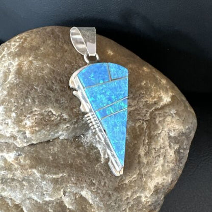 Arrowhead Blue Opal Inlay Pendant | Navajo Sterling Silver | Authentic Native American Jewelry | 15674