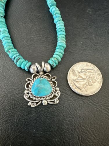 Blue Turquoise Pendant | Navajo Pearls Lapis | Sterling Silver Necklace 21" | 17539