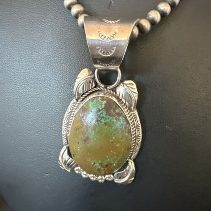 Men's Navajo Green Turquoise Pendant Necklace | Sterling Silver | Authentic Native American Handmade | 17527