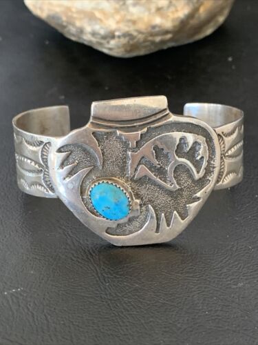 Navajo Sterling Silver Cuff Bracelet | Blue Kingman Turquoise | Men's | Authentic Native American Handmade