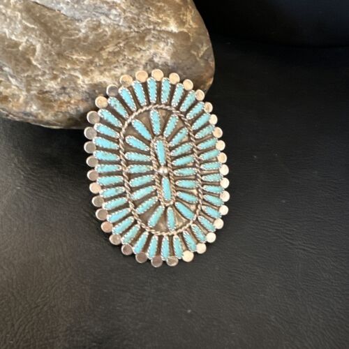 Zuni Blue Turquoise Needle Point Cluster Ring | Authentic Native American Sterling Silver | Multi-Stone | Sz 8 | 15060