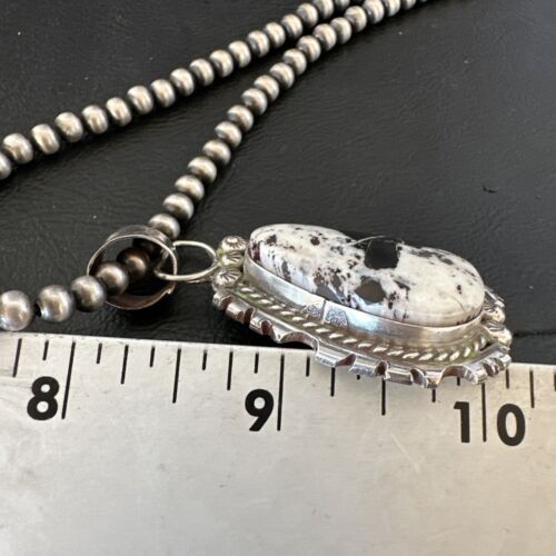 White Buffalo Turquoise Pendant | Navajo Pearls Sterling Silver Necklace | Authentic Native American Handmade | 17109