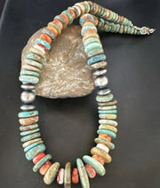 Royston Turquoise Spiny Graduated Navajo Pearls Necklace | Sterling Silver | Authentic Native American | 25" | 17003