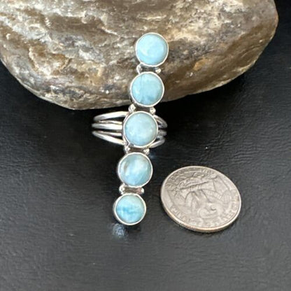 Navajo Blue Larimar Multi-Stone Ring | Authentic Native American Sterling Silver | Multi-Stone | Sz 9.5 | 15973