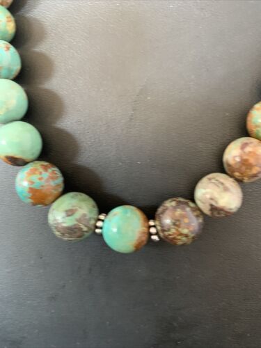 Navajo Green Turquoise & Apple Coral Graduated Necklace | Sterling Silver | Authentic Native American | 18" | 13208