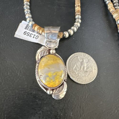 Navajo Bumblebee Jasper Pendant Necklace | Sterling Silver | Authentic Native American Handmade | 01359
