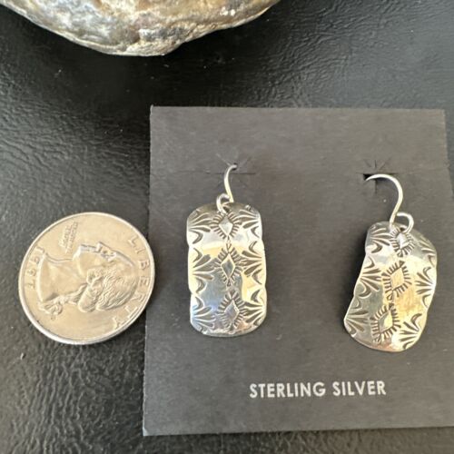 Navajo Sterling Silver Stamped Earrings | Authentic Native American Handmade | 15939