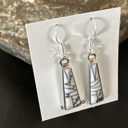 White Buffalo Turquoise Inlay Earrings | Navajo Sterling Silver | Authentic Native American Handmade | 15702