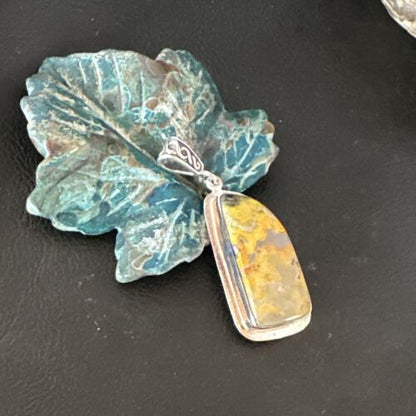 Navajo Bumblebee Jasper Pendant Necklace | Sterling Silver | Authentic Native American Handmade | 15965