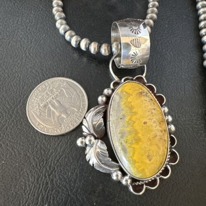 Navajo Bumblebee Jasper Pendant Necklace | Sterling Silver | Authentic Native American Handmade | 14984