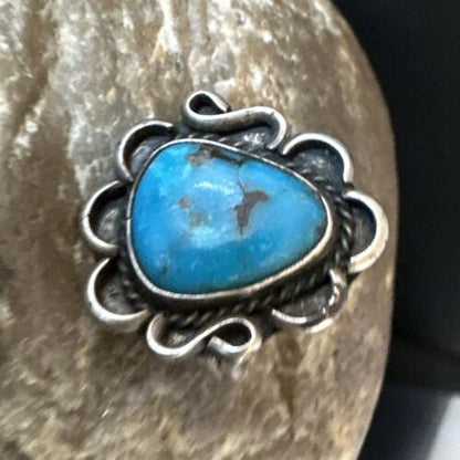 Navajo Blue Kingman Turquoise Ring | Sterling Silver | Sz 7.5 | Authentic Native American Handmade | 15894