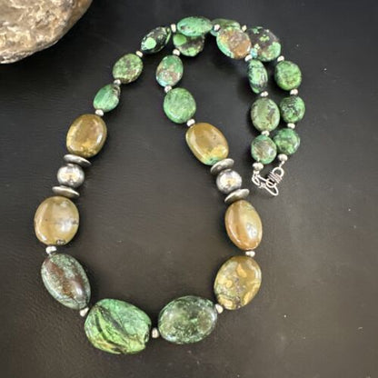 Navajo Green Turquoise Chunky Necklace | Sterling Silver | 24" | Authentic Native American | 15203