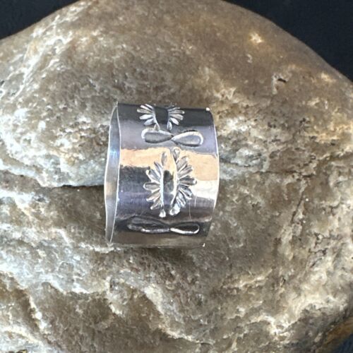 Men's Wide Band Navajo Stamped Ring | Sterling Silver | Sz 9.5 | Authentic Native American Handmade | 14977
