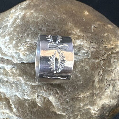 Men's Wide Band Navajo Stamped Ring | Sterling Silver | Sz 9.5 | Authentic Native American Handmade | 14977