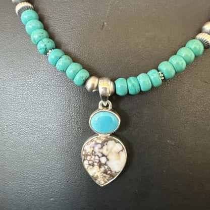 Navajo Wild Horse Blue Kingman Turquoise Necklace | Sterling Silver | Authentic Native American Handmade | 17525