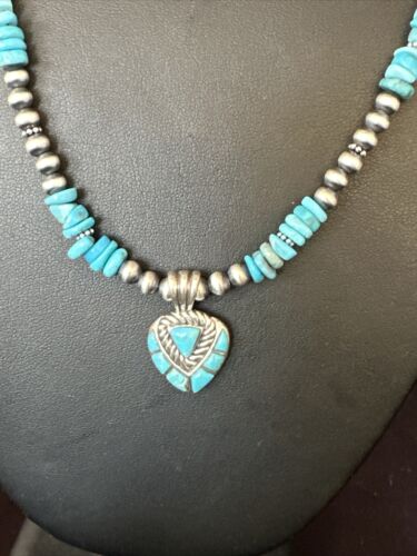 Navajo Kingman Turquoise Pendant Necklace | Sterling Silver | Native American Handmade | 14826