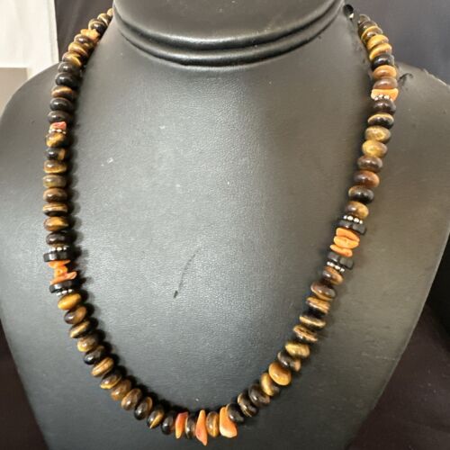 Navajo Tigers Eye Coral Necklace | Sterling Silver | 18" | Authentic Native American Handmade | 13312