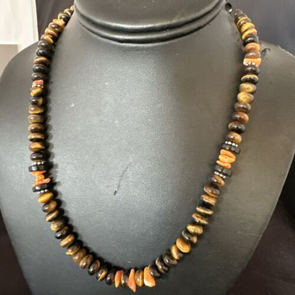 Navajo Tigers Eye Coral Necklace | Sterling Silver | 18" | Authentic Native American Handmade | 13312