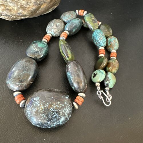 XXL Men's Chunky Spiderweb Turquoise Necklace | Navajo Sterling Silver | 21" | 16237