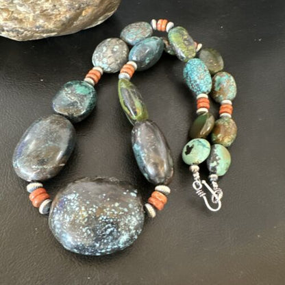 XXL Men's Chunky Spiderweb Turquoise Necklace | Navajo Sterling Silver | 21" | 16237