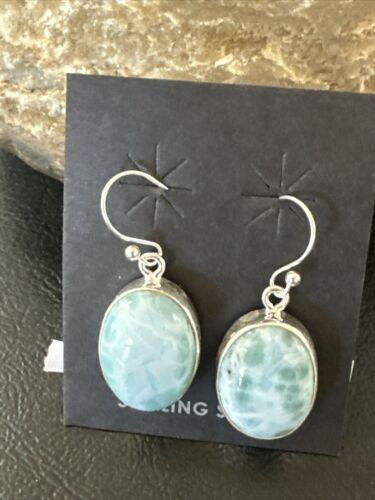 Navajo Blue Larimar Dangle Earrings | Sterling Silver | Authentic Native American Handmade | 17299