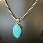 Blue Kingman Turquoise Pendant | Navajo Pearls | Sterling Silver Necklace 20" | 16991