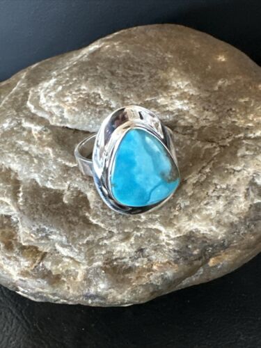 Sterling Silver Blue Kingman Turquoise Ring | Sz 10 | Authentic Native American Handmade | 17601