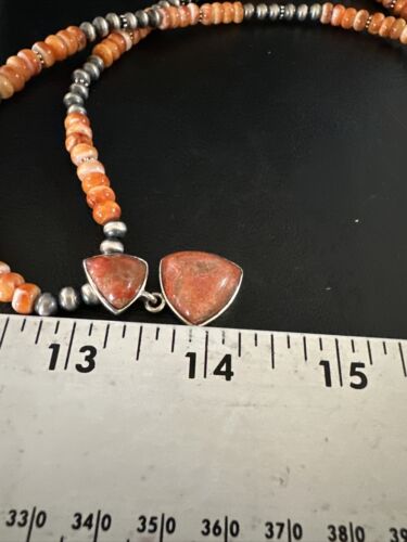 Women's Navajo | Sterling Silver | Orange Spiny Oyster Pendant Necklace | Multi-Stone | 14848