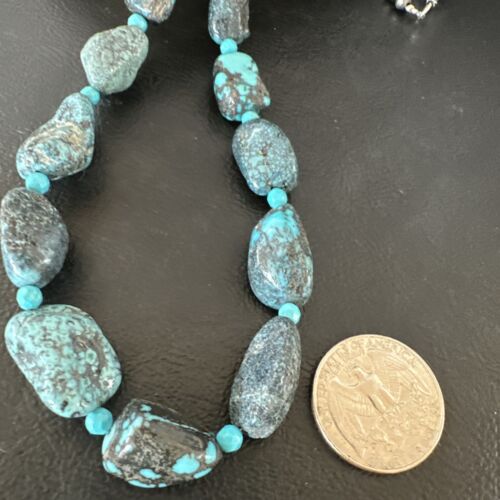 Navajo Blue Nugget Turquoise Bead Necklace | Sterling Silver Pearls | 20" | Authentic Native American Handmade | 16002