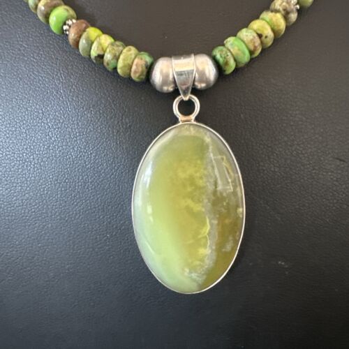 Navajo Green Turquoise Pendant Necklace | Sterling Silver | Authentic Native American Handmade | 16919