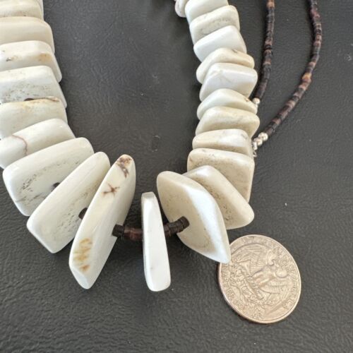 White Buffalo Turquoise Shell Heishi Sterling Silver Bead Necklace | Navajo Handmade | 27" | Authentic Native American | 17171 - Masha USA